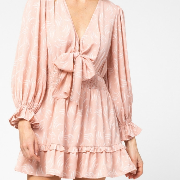 Blush Ruffle Front Tie Romper Dress Medium - Picture 2 of 7